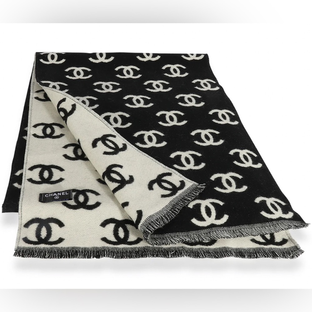 Chanel Black and White Logo Scarf